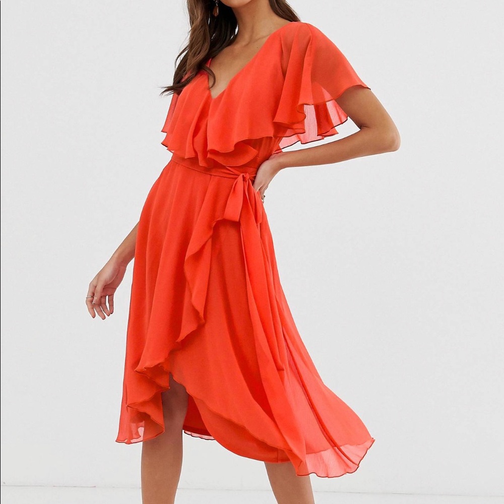 ASOS DESIGN cape back dipped hem midi dress